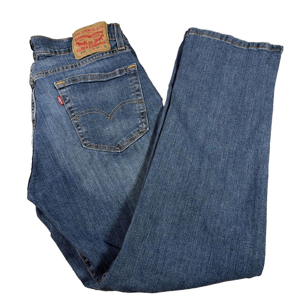 Levis Mens 559 Straight Leg Blue Jeans 33 X 30‎ (FITS 32 X 30) Stretch Denim